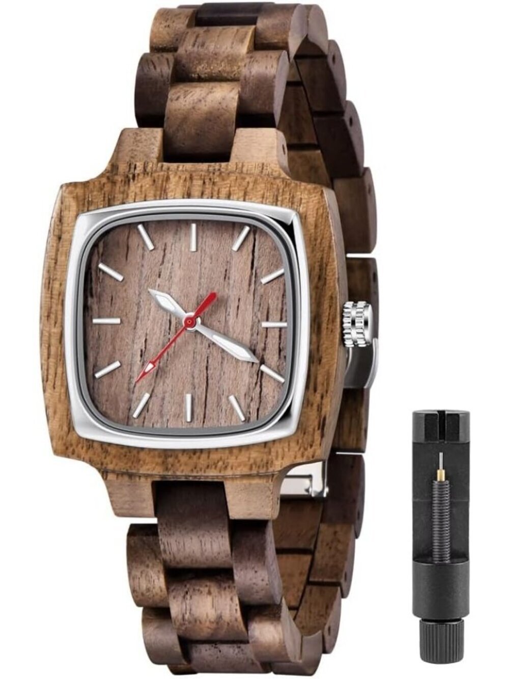 Women's Brown Analog Quartz Couples Colorful Bamboo Classic Square Wooden Watch